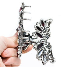 Load image into Gallery viewer, Vintage Flower Shaped Metal Claw with Red Stones and Crystals