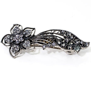Vintage Silver Color Barrette with Flower and Tails 