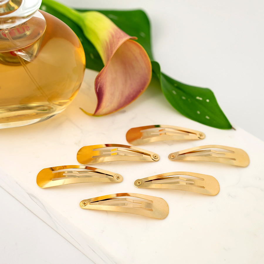 Metal Gold Colored Snap Clip for All Hair Types - Pack of 6